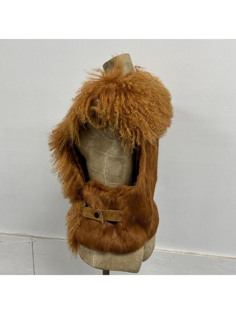 Vintage Deadstock Tan Brown Y2K Mongolian Lamb & Rabbit Fur Vest - Picture 4 of 8